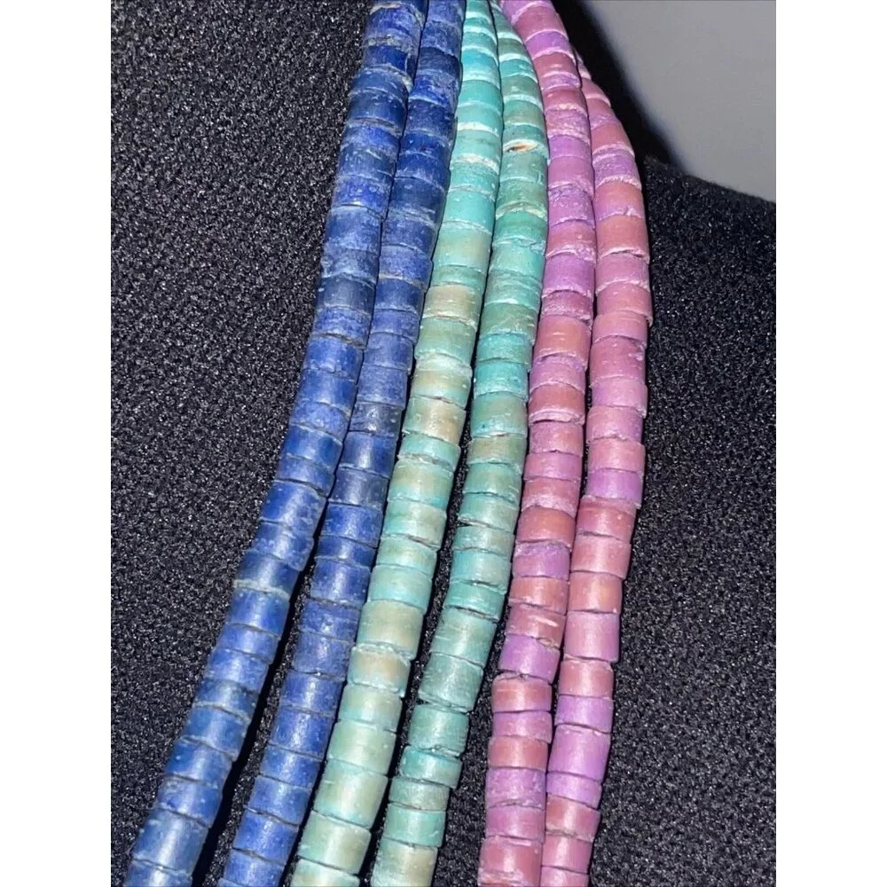 Vintage multi strand multi color purple green & blue wood beaded necklace Circle